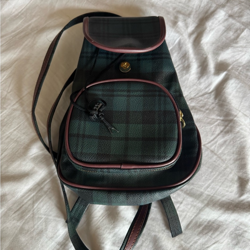 Green and Black Plaid backpack